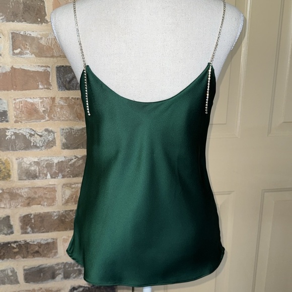DO+BE Emerald Satin Camisole Rhinestone Spaghetti Strap Gorgeous Jewel Tone Cami - Picture 6 of 15